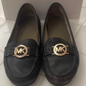 Michael Kors Black Leather Loafers with Gold Accents